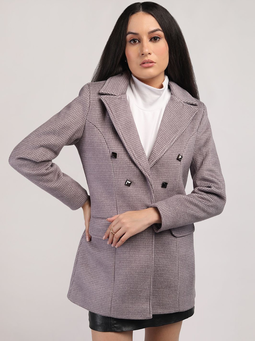 

HONNETE Women Double -Breasted Notched Lapel Overcoat, Mauve