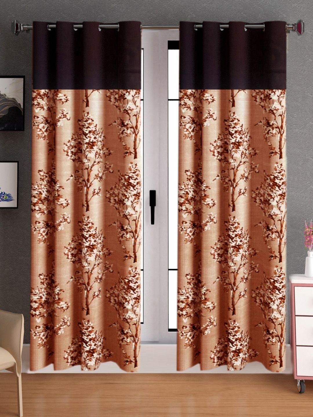 

Lunar Days Brown Set of 2 Floral Room Darkening Long Door Curtain