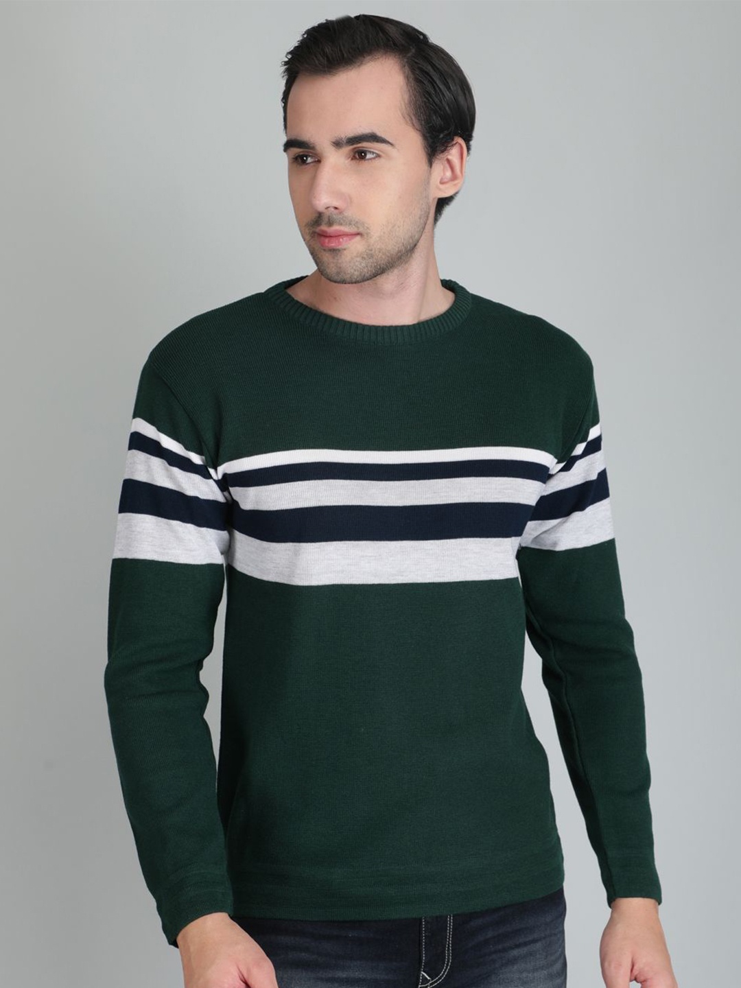 

TQS Men Striped Pullover, Green