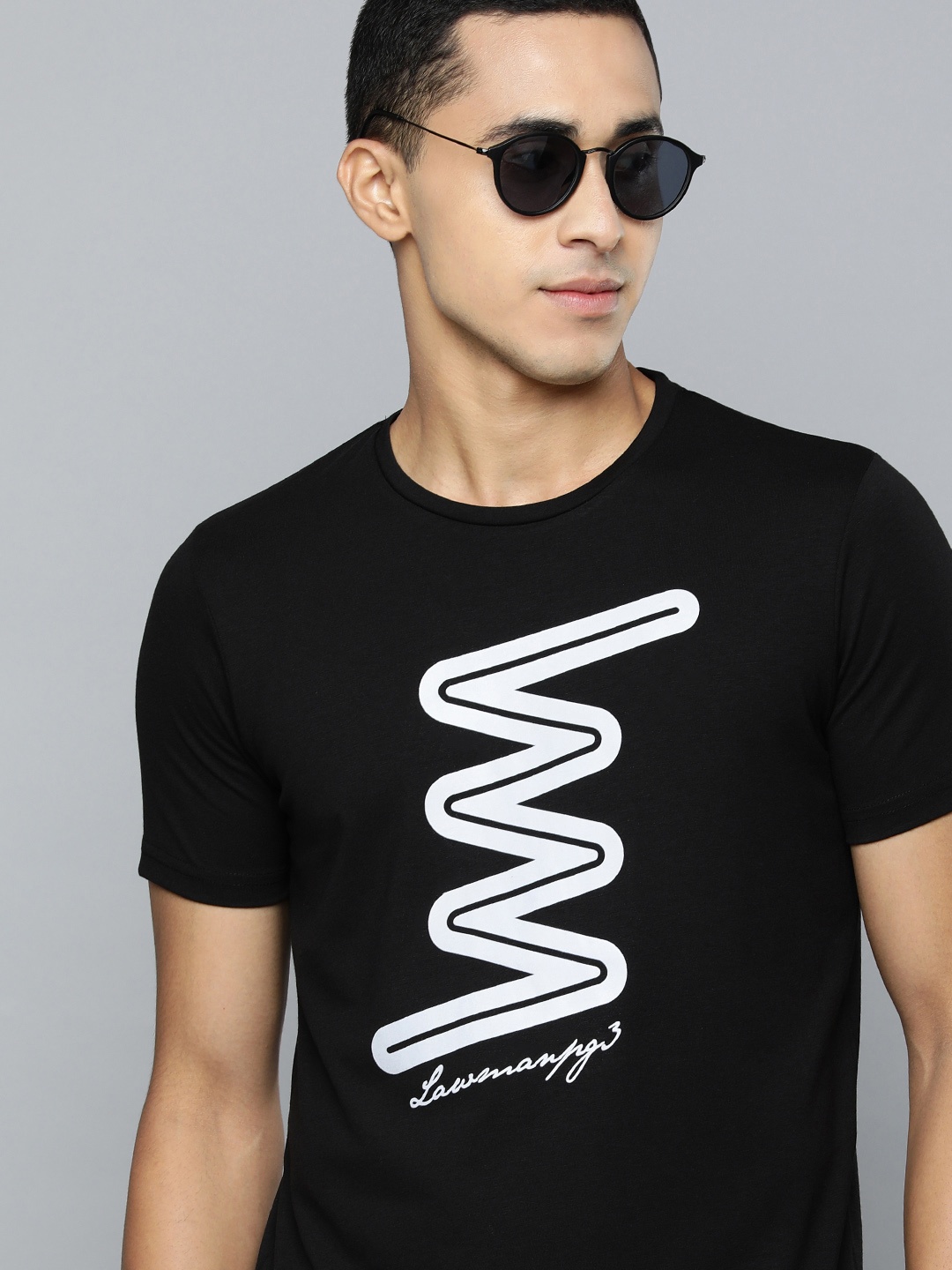 

Lawman pg3 Men Black Brand Logo Printed Slim Fit T-shirt