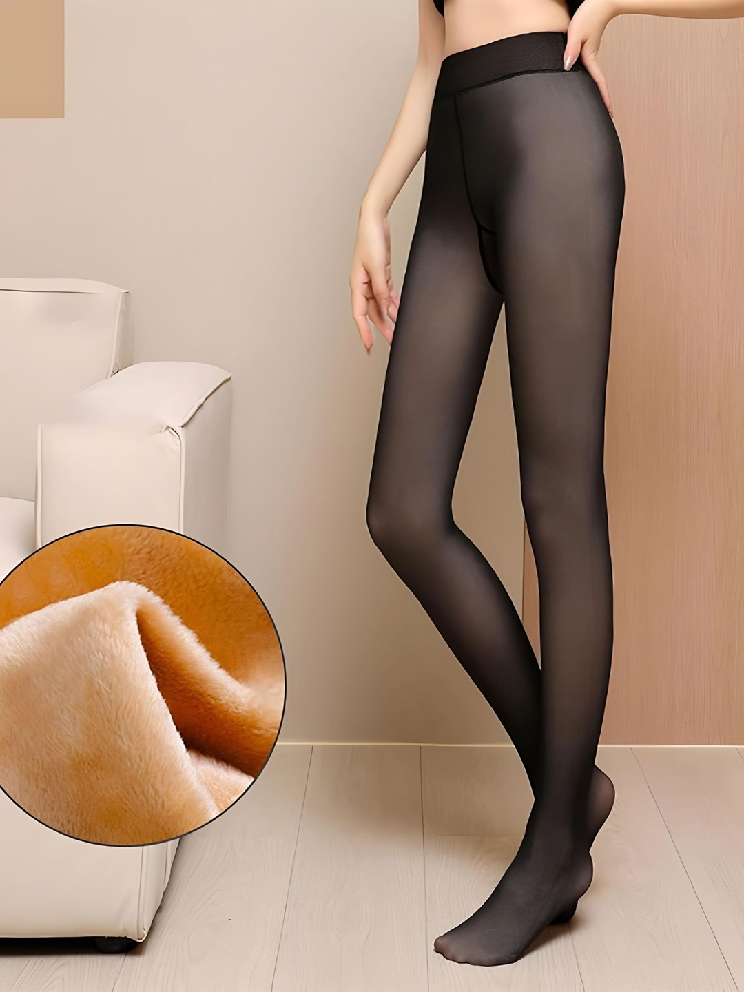 

Hill Islands Dual Tone Translucent High Waisted Stretchable Stockings With Socks, Black