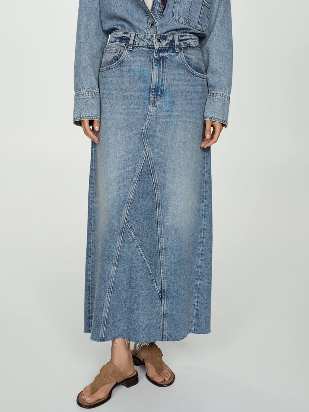 

MANGO Pure Cotton Back Slit Denim Skirt, Blue
