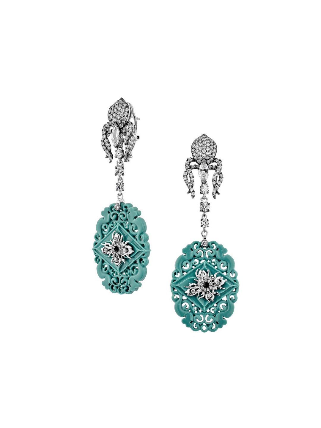 

MISS JO 925 Sterling Silver Rhodium Plated Cubic Zirconia Garden Luster Drop Earrings, Blue