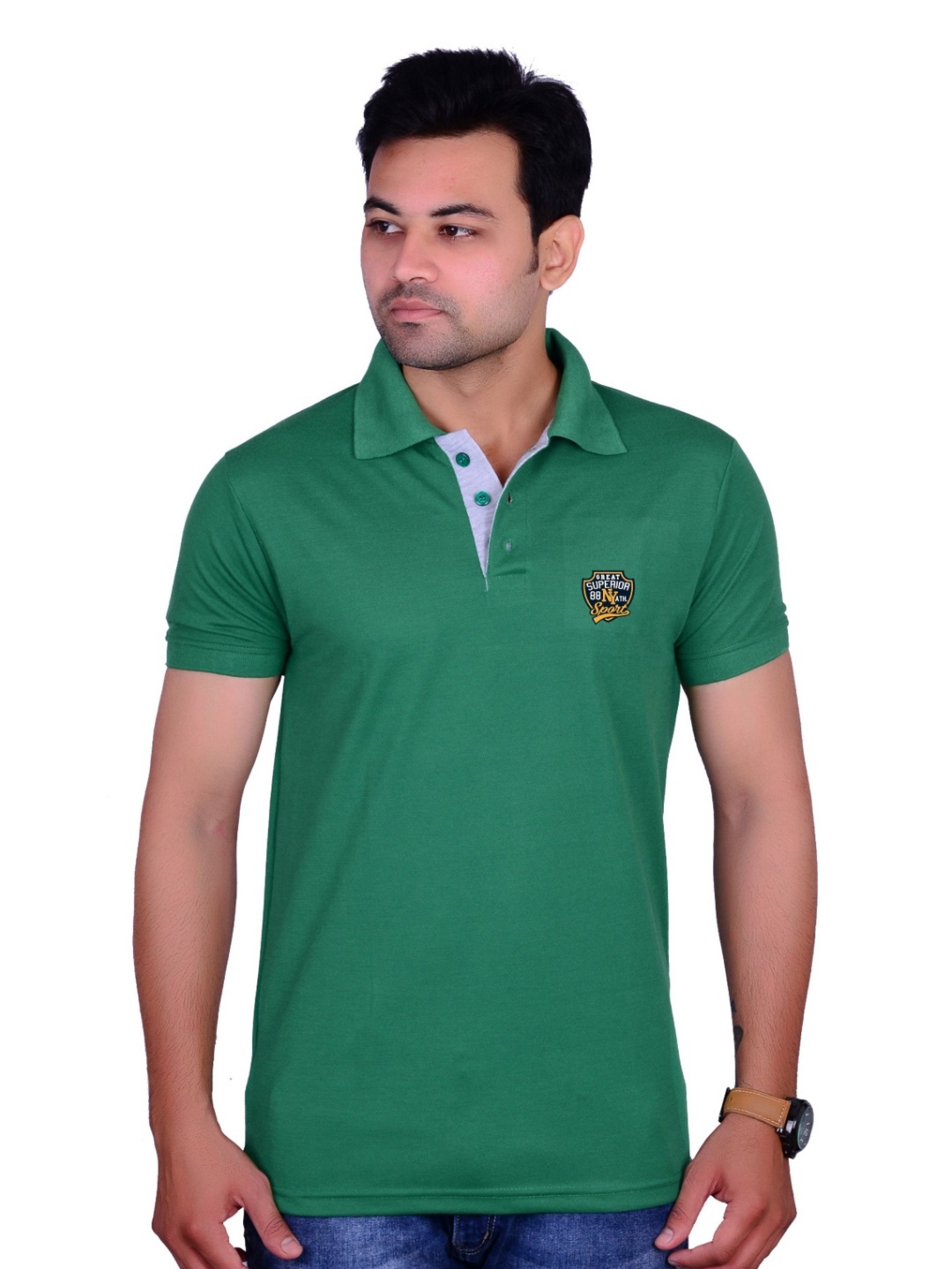 

LA MILANO Men Polo Collar Cotton Slim Fit T-shirt, Green