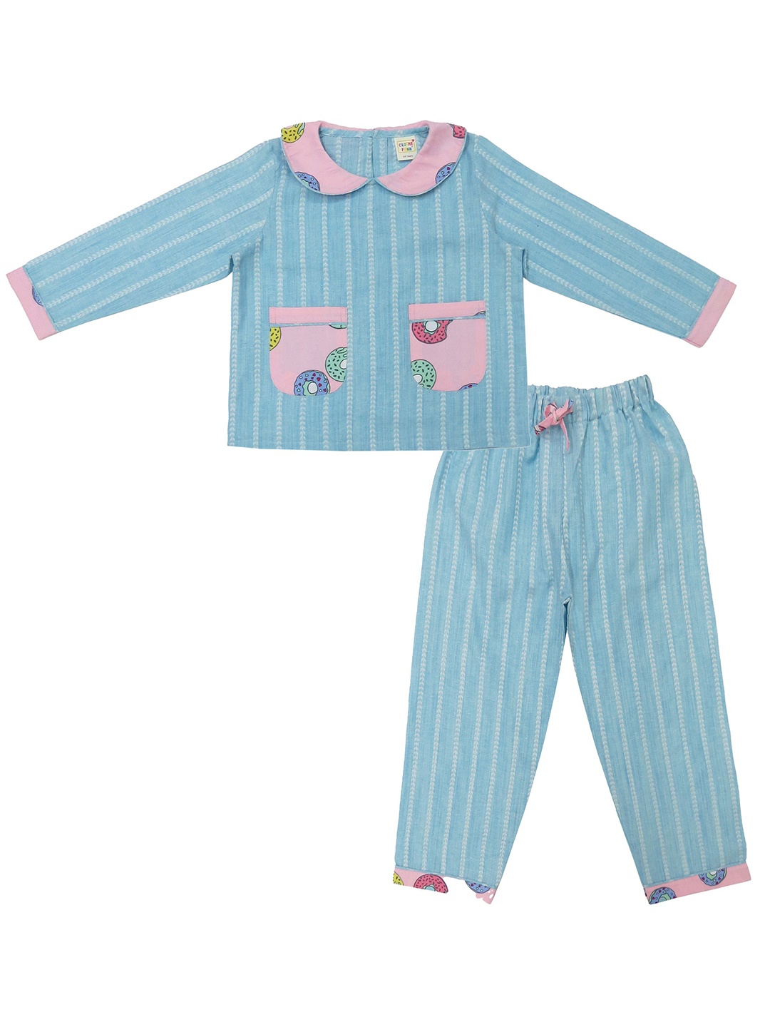 

Clothe Funn Girls Striped Top with Pyjamas, Blue