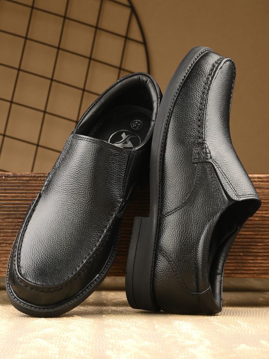 

Auserio Men Leather Formal Slip-Ons, Black