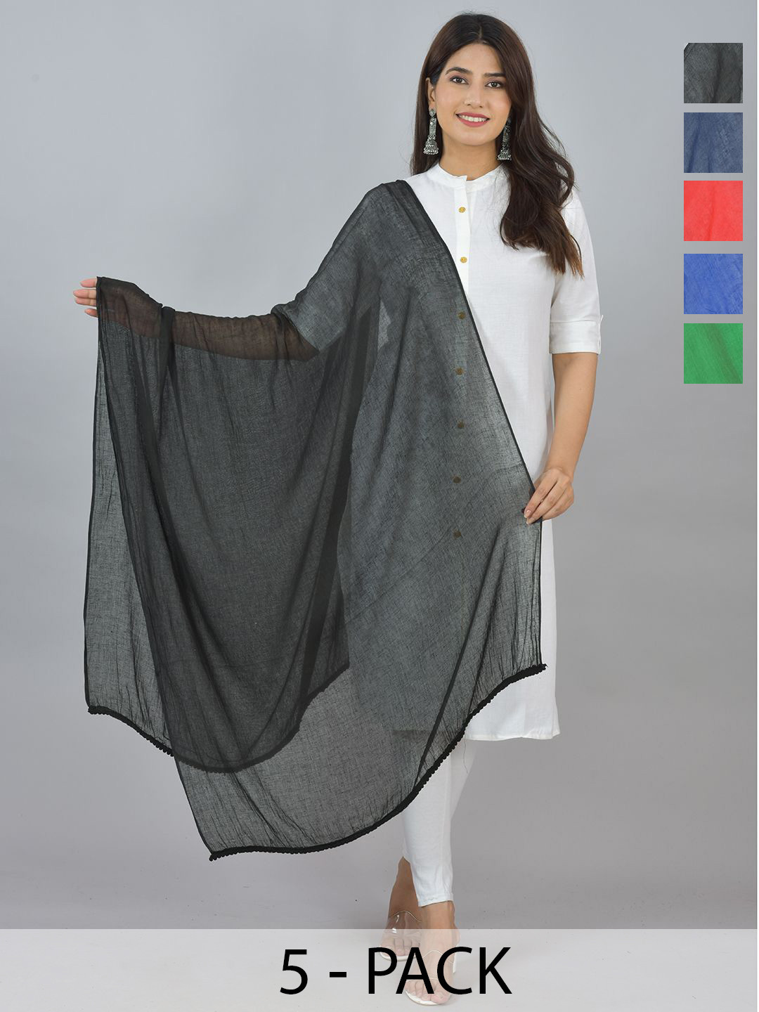 

LA FEMINAE Pack of 6 Pure Cotton Dupatta, Green