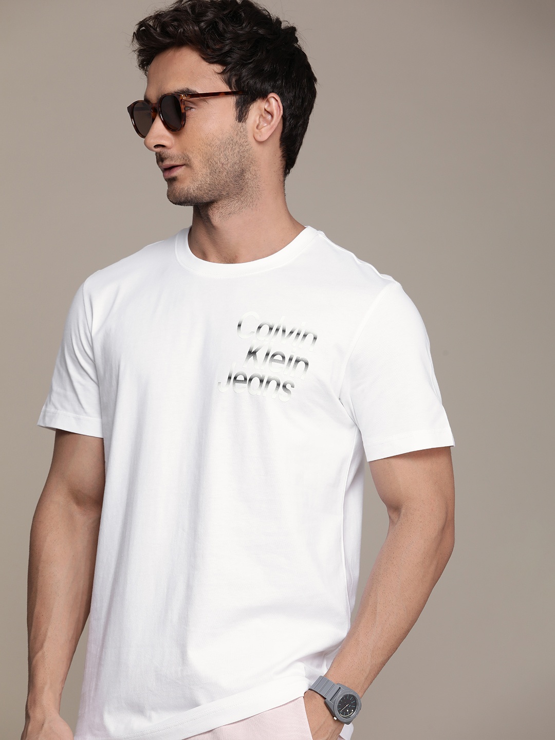 

Calvin Klein Jeans Brand Logo Printed Pure Cotton T-shirt, White