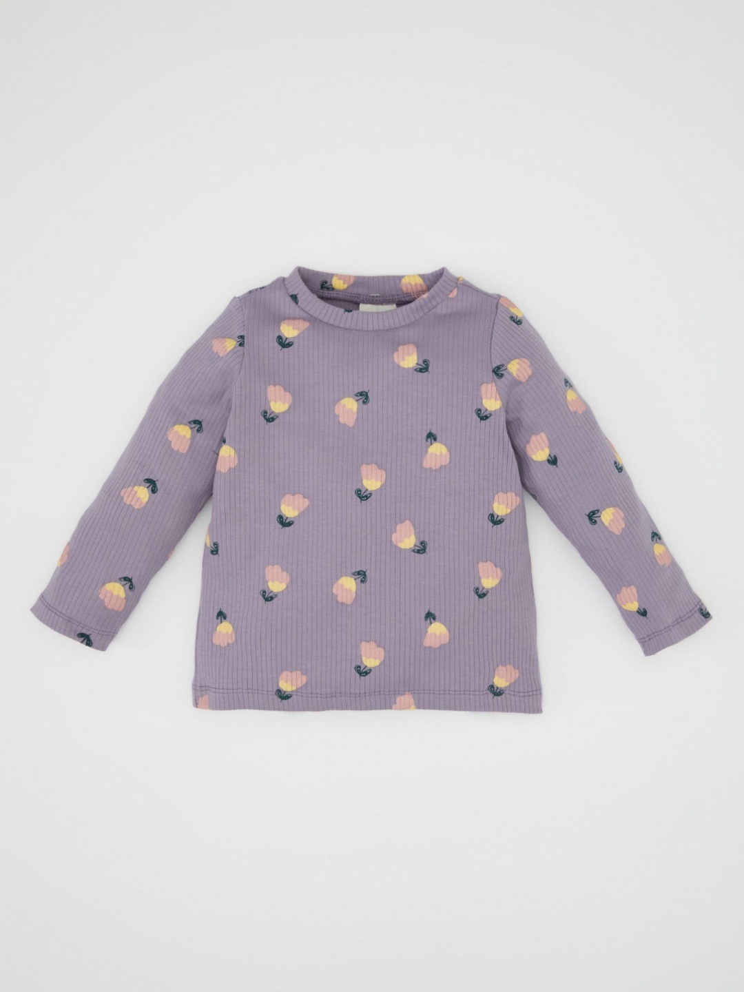 

DeFacto Girls Floral Printed Round Neck Cotton T-shirt, Lavender