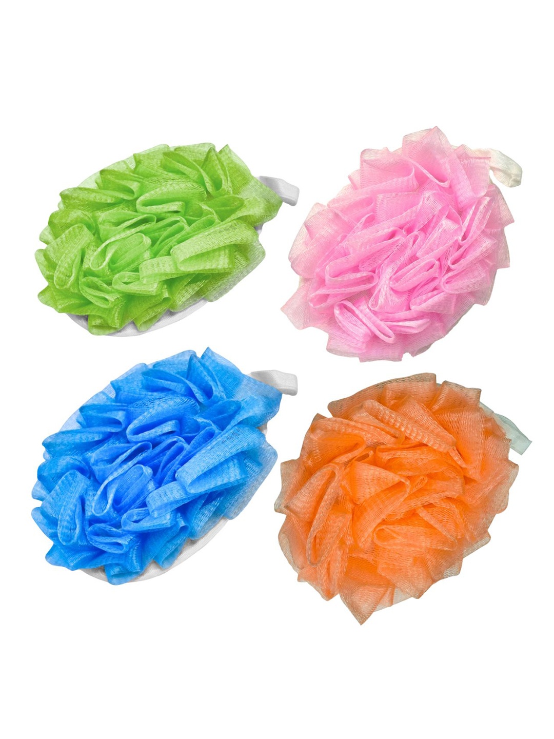 

CareDone Set Of 4 Soft Luxury Bathing Round Hand Loofah With Strap, Green