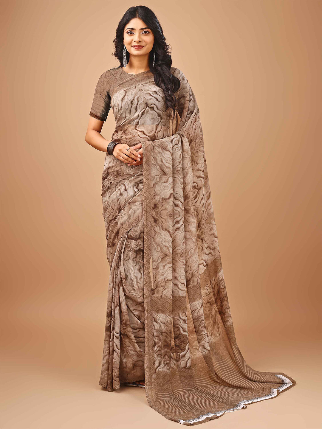 

Leelavati Poly Chiffon Saree, Beige
