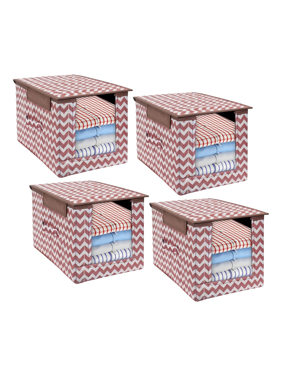 

prettykrafts Brown & White 4 Pieces Printed Reusable Multi-Utility Organisers