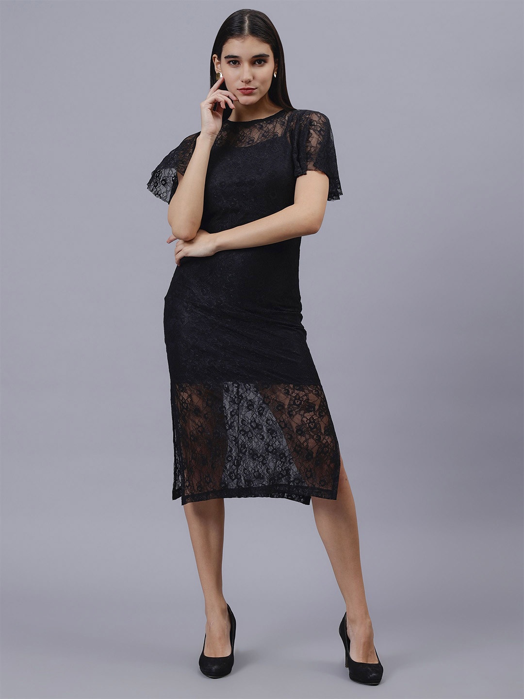 

SAFFE Floral Print Bodycon Dress, Black