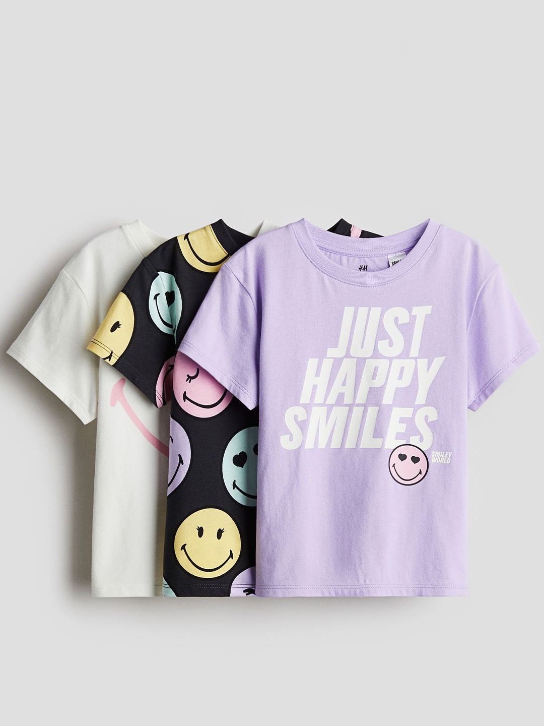 

H&M Infant Girls Pack Of 3 Printed Pure Cotton Jersey Tshirts, Purple