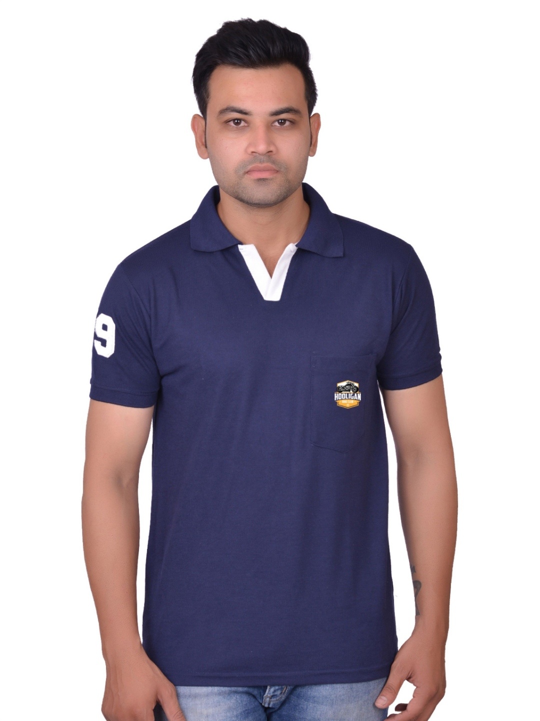 

LA MILANO Men Polo Collar Slim Fit T-shirt, Navy blue