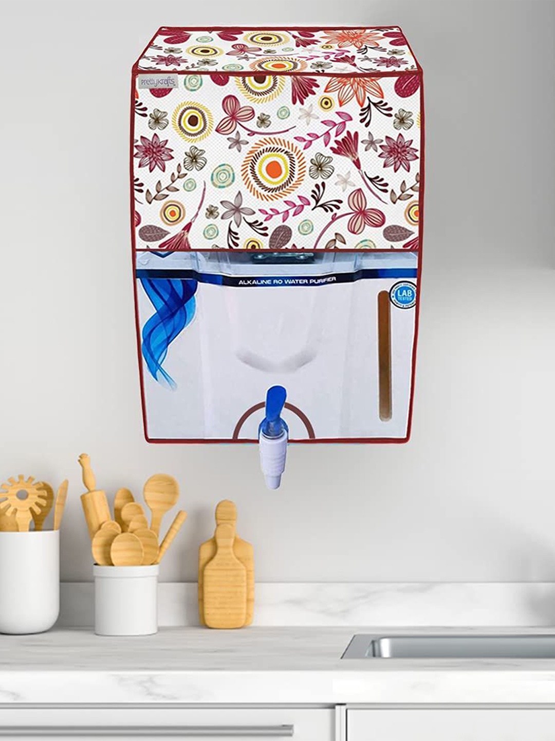 

prettykrafts White & Pink Floral Printed Reusable Water Purifier Cover
