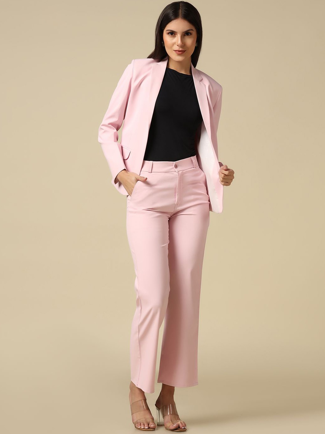

TAHVO Women Front Open Two-Piece Formal Suit, Pink