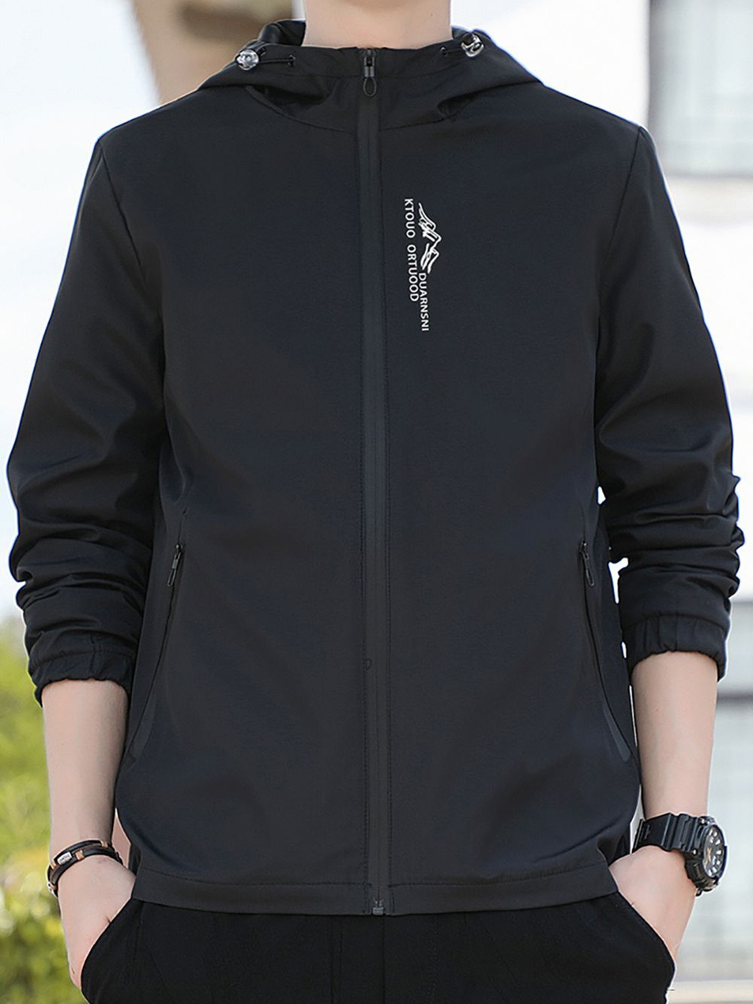 

StyleCast x Revolte Men Hooded Bomber Jacket, Black