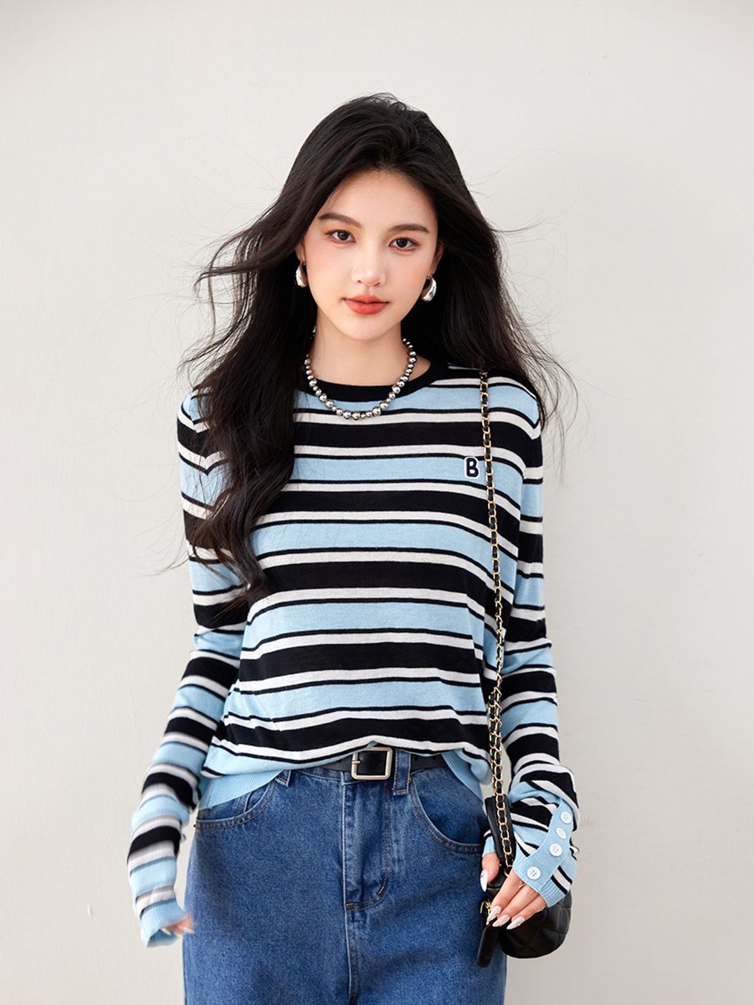 

JC Collection Women Striped Pullover, Blue