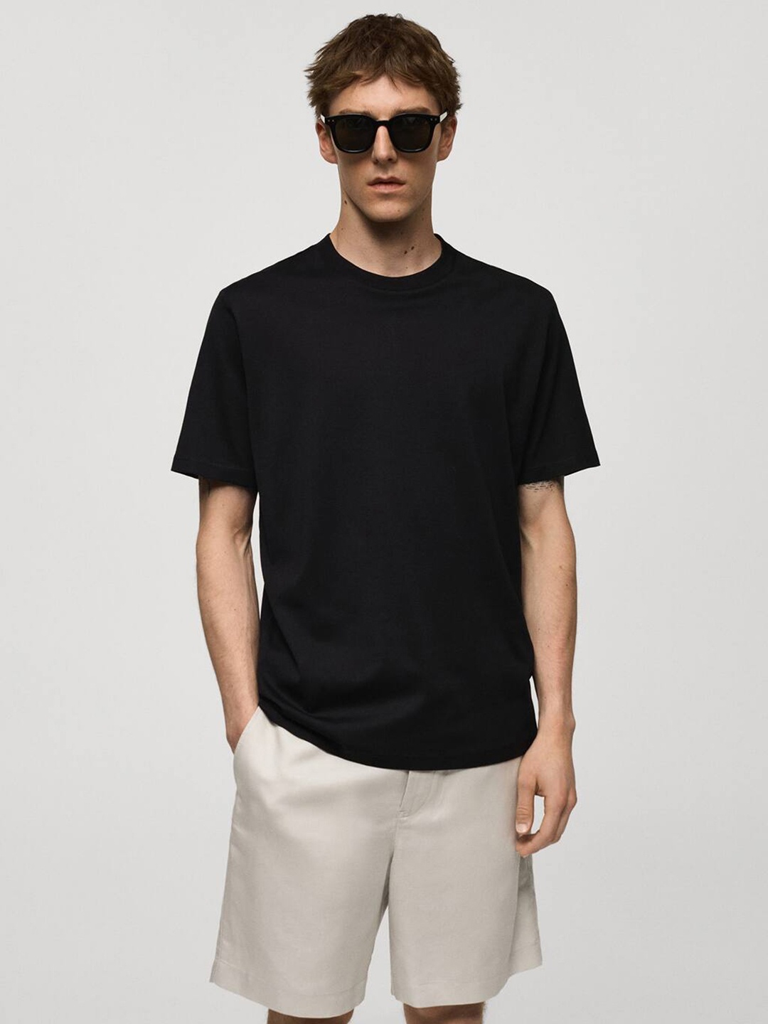 

MANGO MAN Pure Cotton Bellow T-shirt, Black