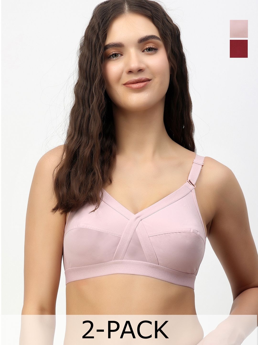 

Floret Pack of 2 Non-Padded Non-Wired Full Coverage Cotton Bras with All Day Comfort, Pink