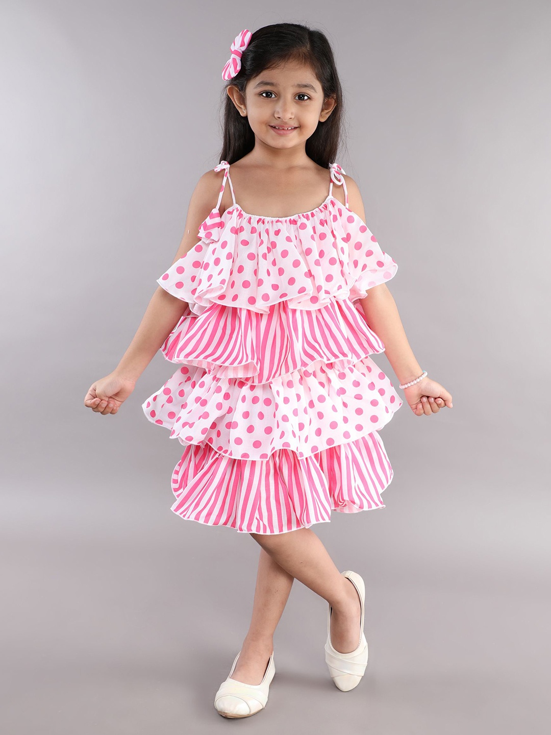 

Pink Chick Polka Dot Striped Layered A-Line Dress