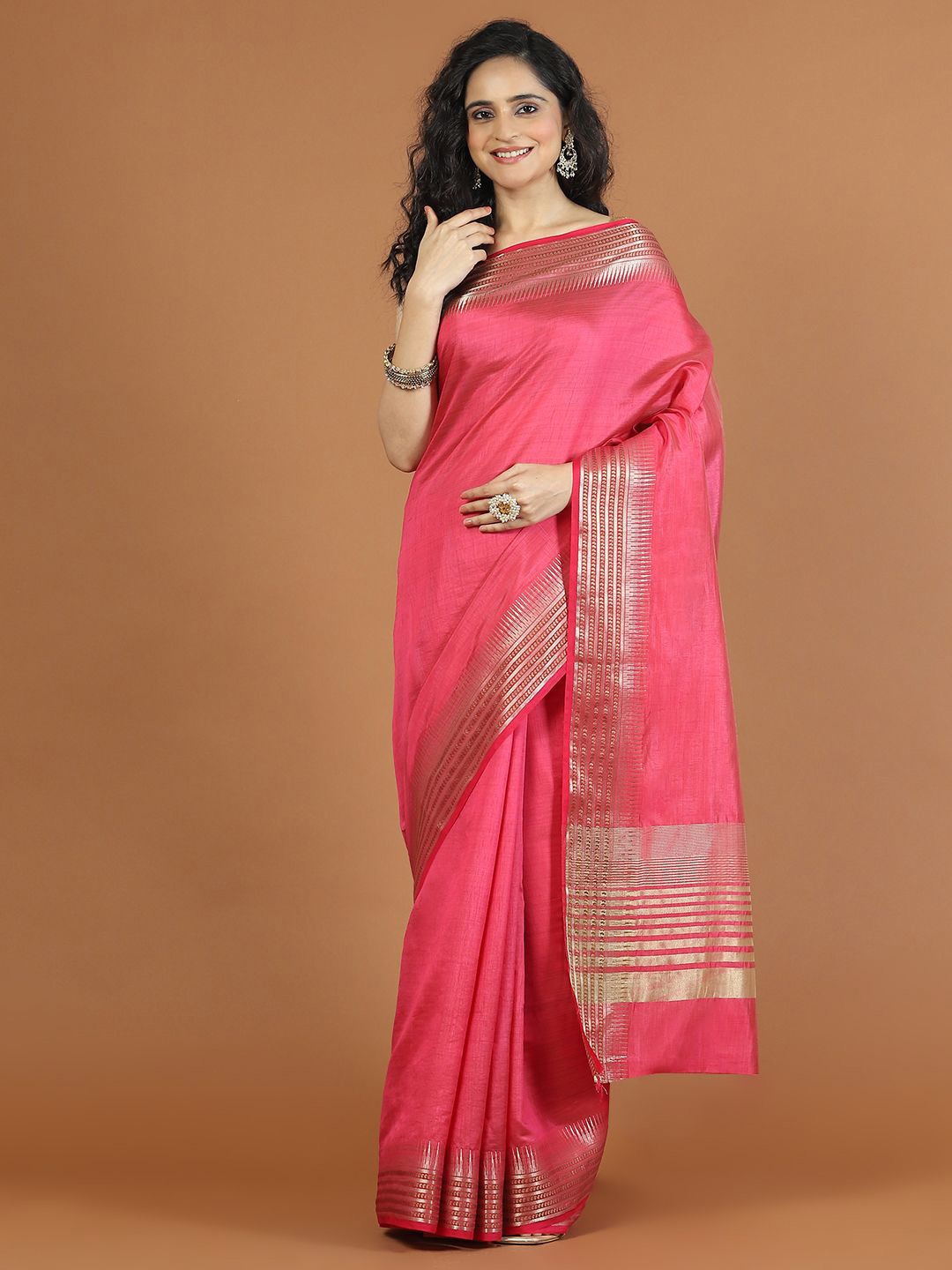 

Meena Bazaar Zari Art Silk Saree, Pink