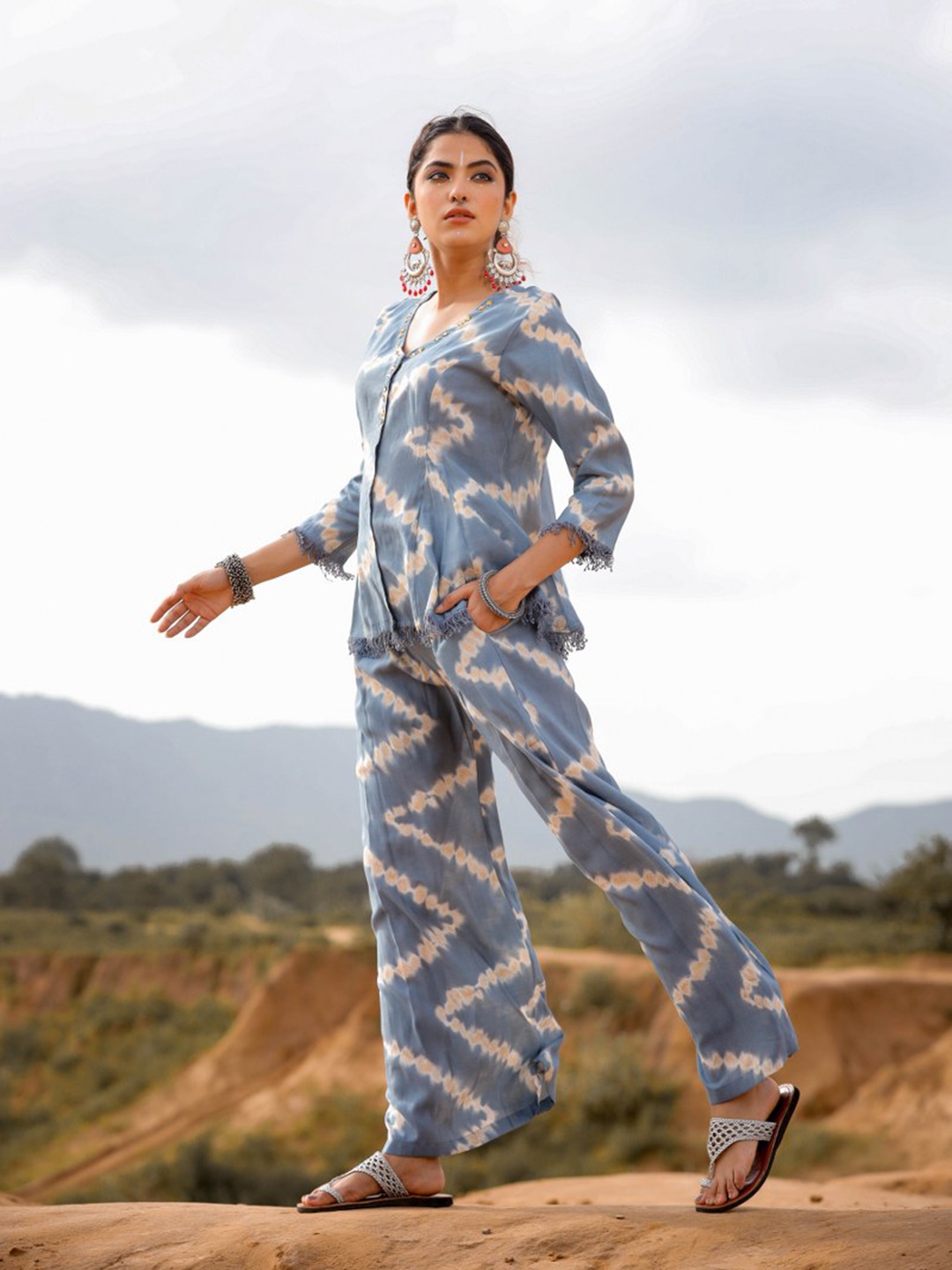 

CUSTARD Printed Pure Cotton Tunic With Trouser Co-Ords, Blue