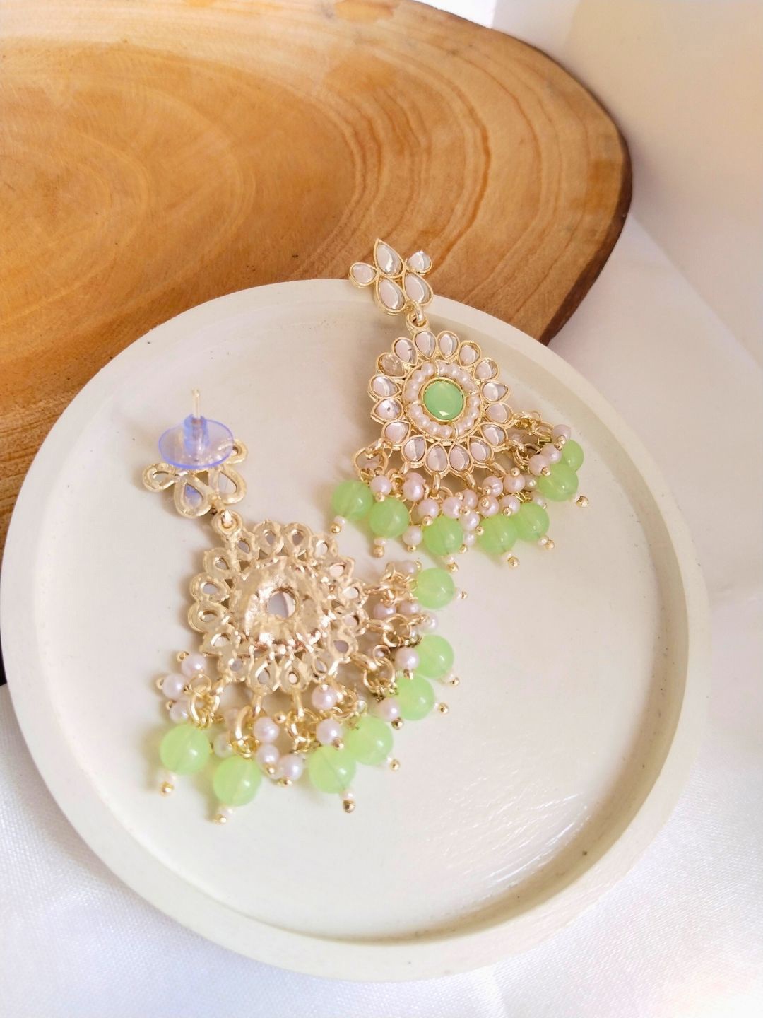 

Anouk Gold Plated Kundan Studded Meenakari Floral Chandbalis, Green