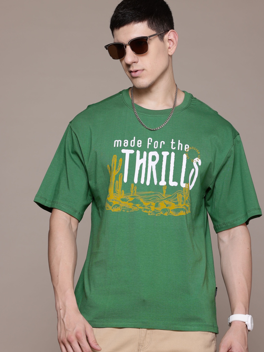 

The Roadster Lifestyle Co. Printed Pure Cotton Relaxed T-shirt, Green