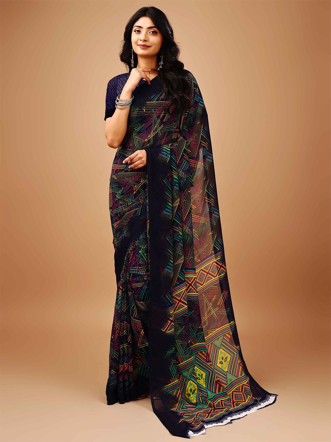 

Leelavati Poly Chiffon Saree, Blue