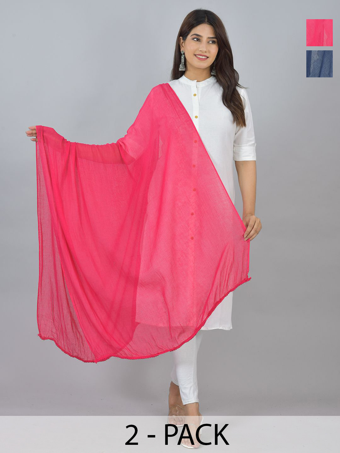 

LA FEMINAE Pack of 2 Pure Cotton Dupatta, Navy blue