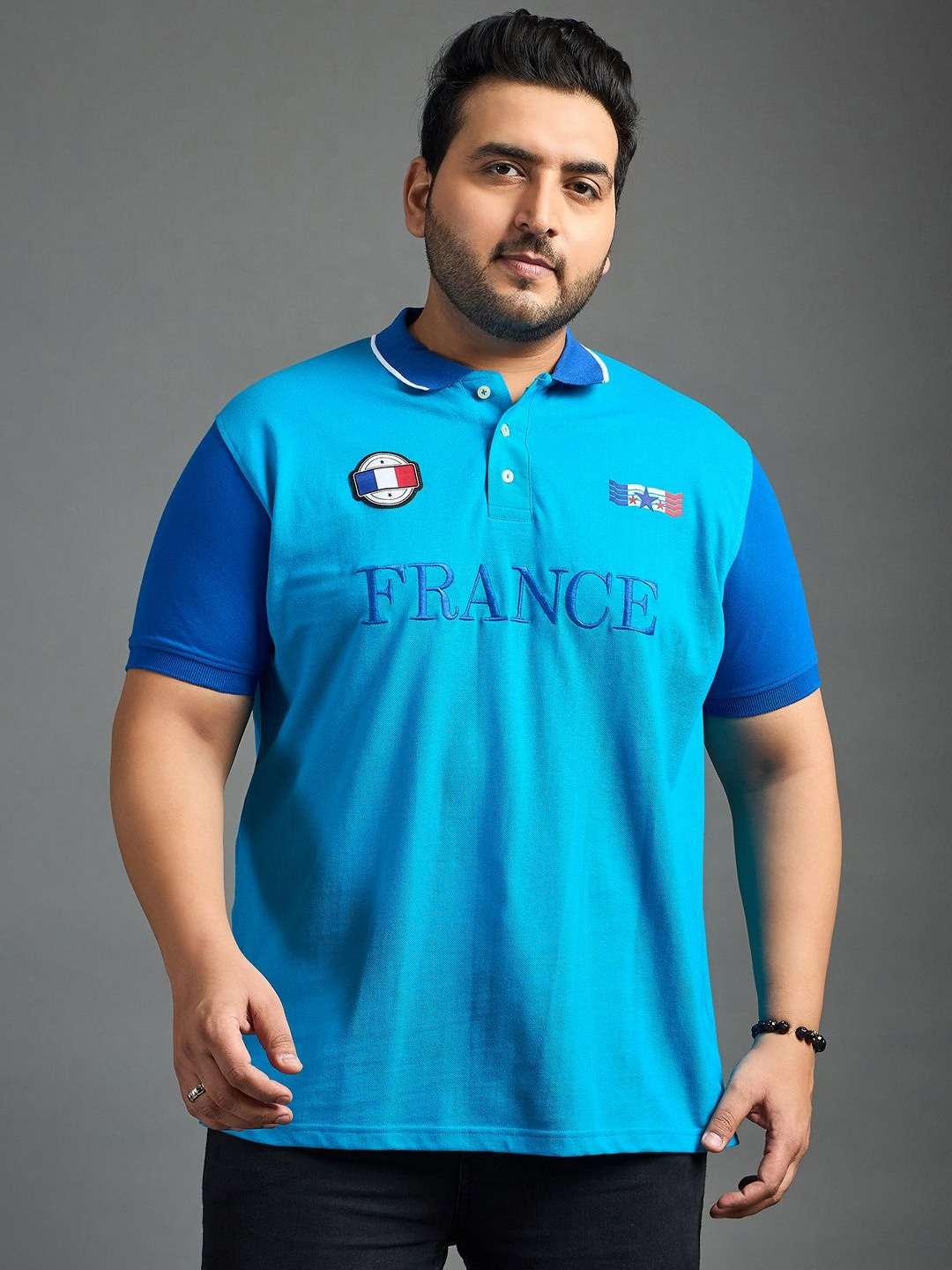 

bigbanana Originals Men Embroidered Polo Collar Pure Cotton Bio Finish Plus Size T-shirt, Blue