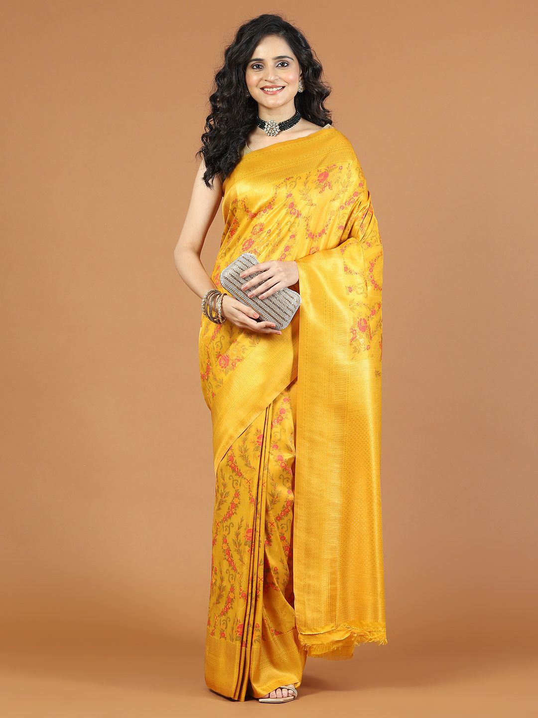 

Meena Bazaar Ethnic Motifs Zari Art Silk Saree, Yellow