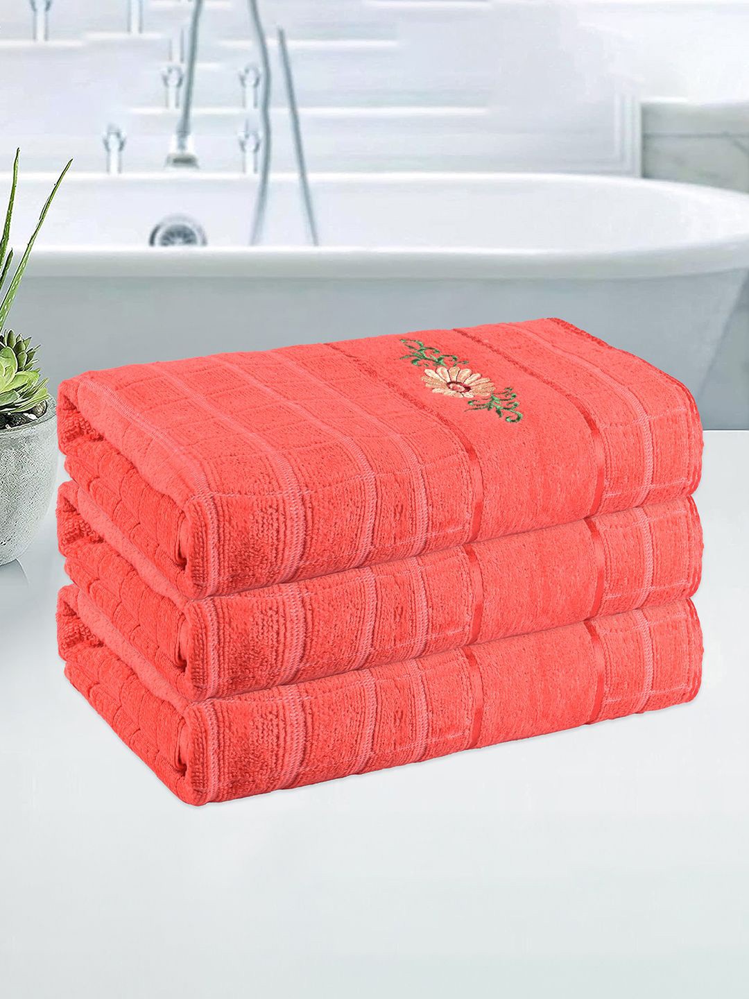 

Kuber Industries Orange 3 Pieces Printed 250 GSM Bath Towel