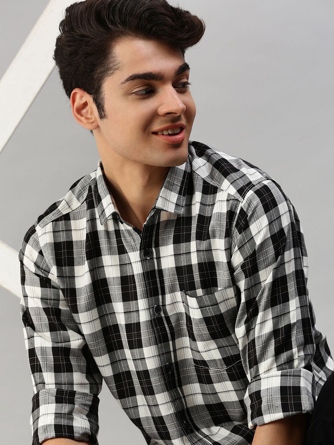 

Cross Court Men Tartan Checks Opaque Checked Casual Shirt, Black