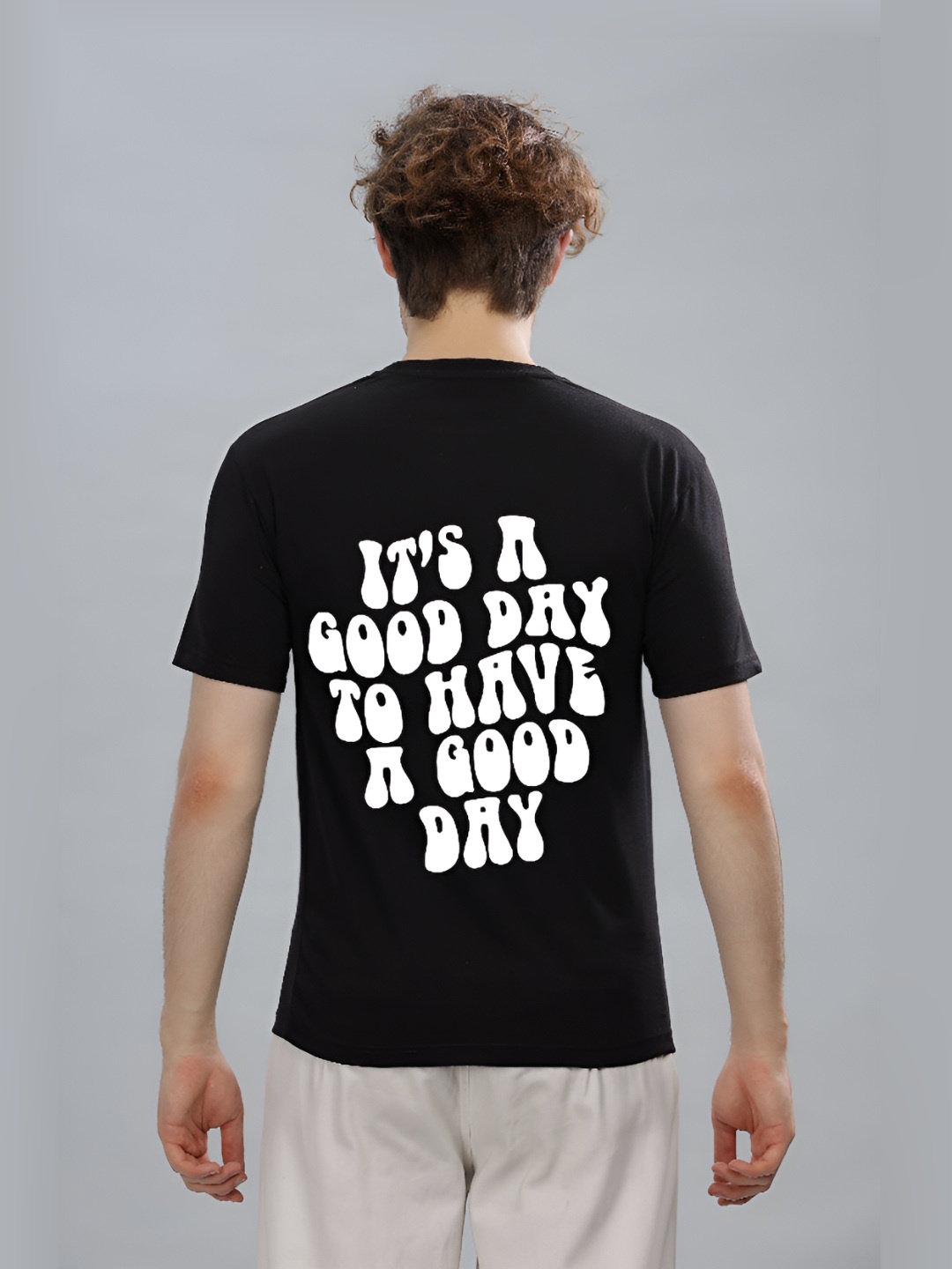 

FALTU.CO Men Typography Printed Round Neck Pure Cotton Oversized T-shirt, Black