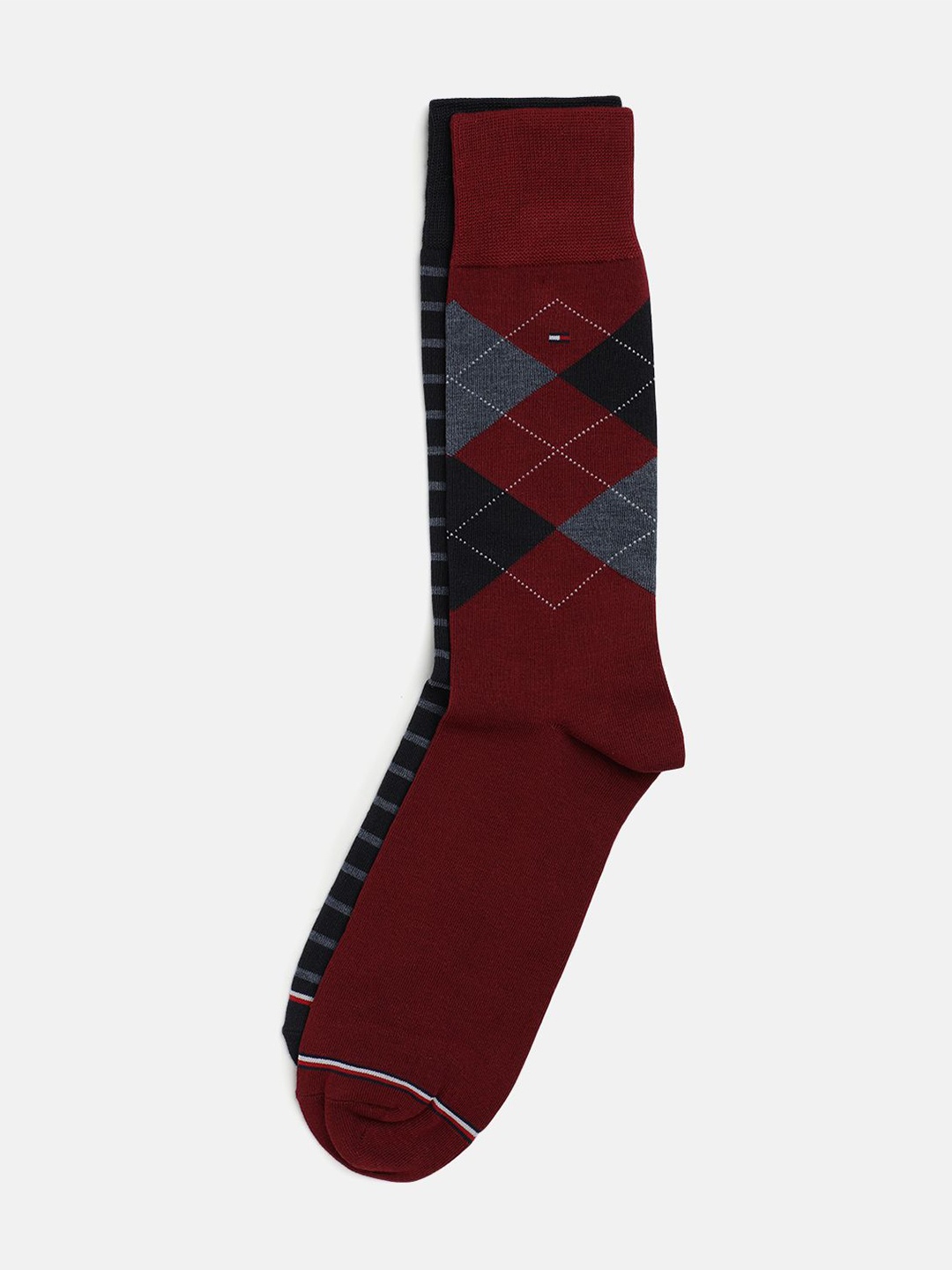 

Tommy Hilfiger Men Patterned Calf-Length Socks, Maroon