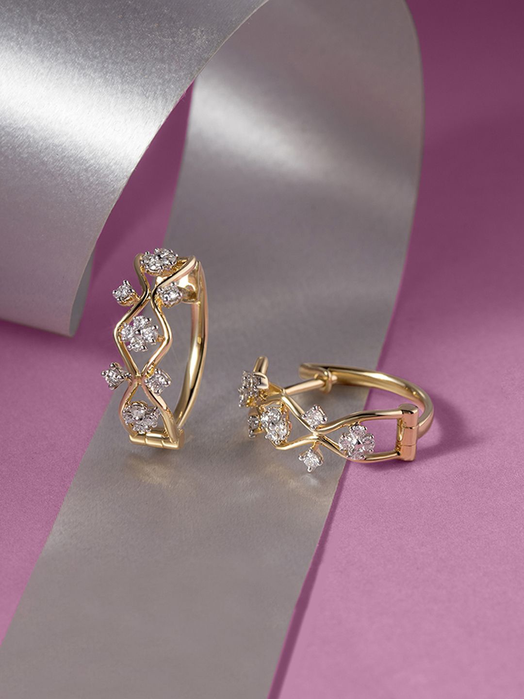 

Mia by Tanishq Geometric Glam Women 14 KT Gold & Diamond Hoop Earrings - 2.832g, Yellow