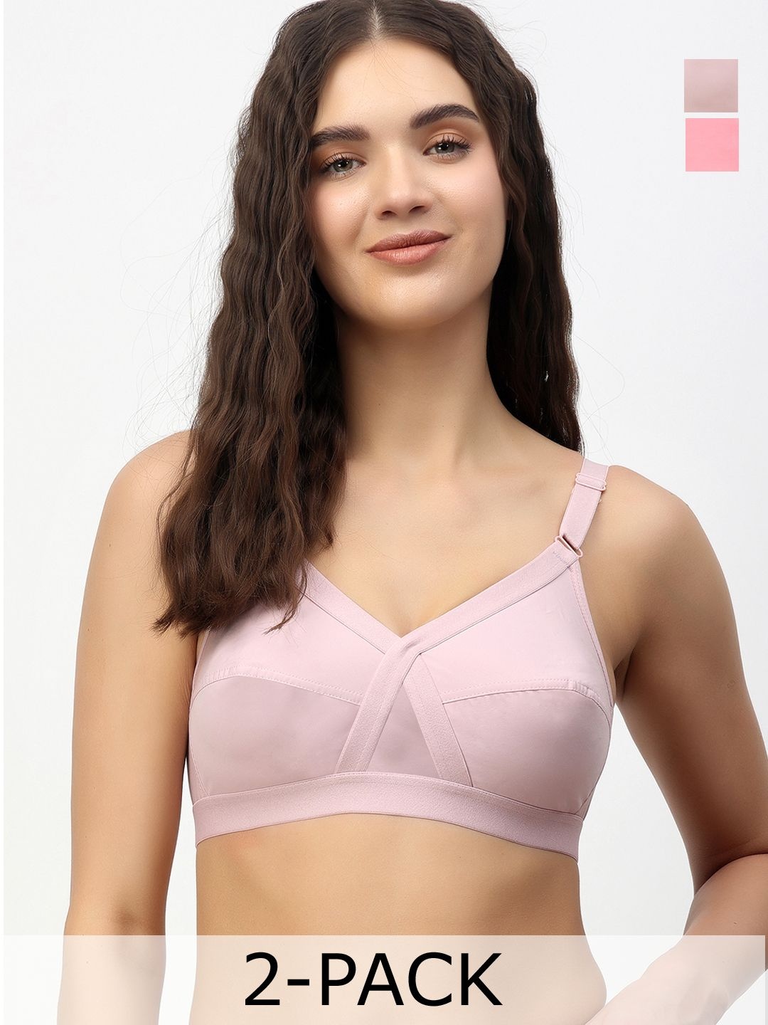 

Floret Pack of 2 Non-Padded Non-Wired Full Coverage Cotton Bras with All Day Comfort, Pink