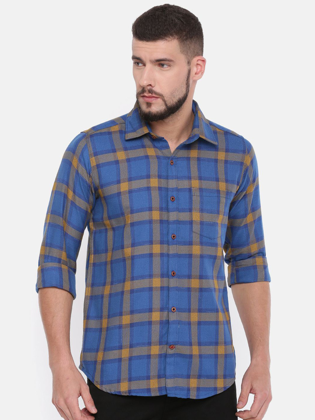 

Cross Court Men Slim Fit Opaque Checked Casual Shirt, Blue