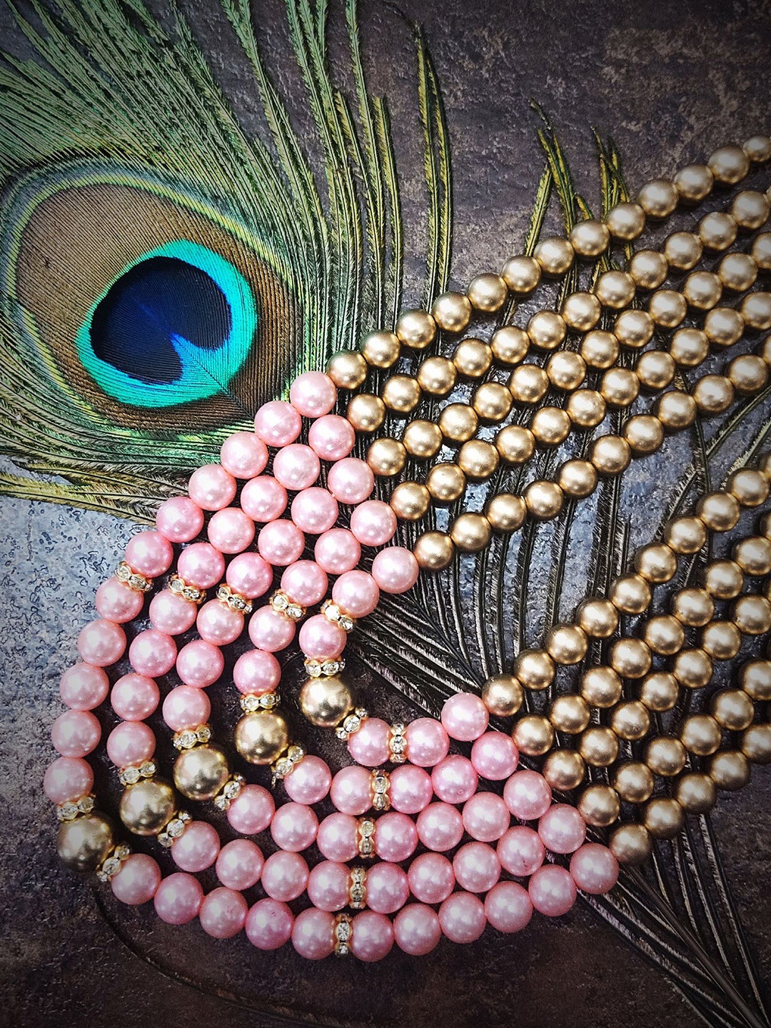 

Radhe Creation Men Gold-Plated Moti Mala Pearls Beaded Five Layered Necklace