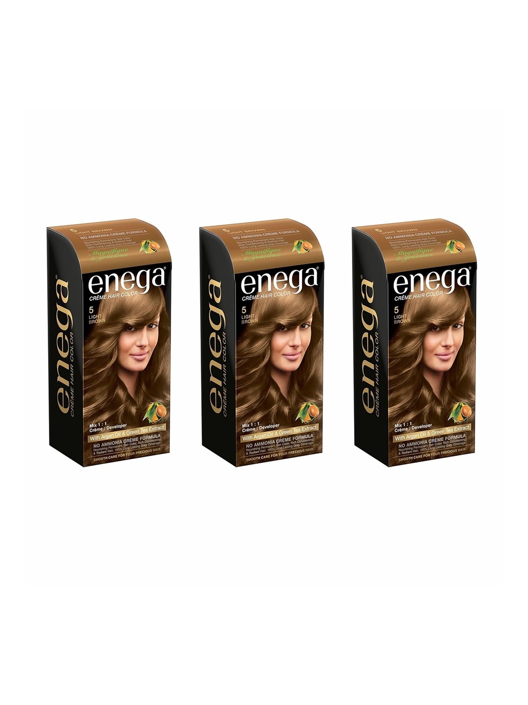 

Enega Set Of 3 Long Lasting Creme Hair Color-150 ml Each Shade-Light Brown