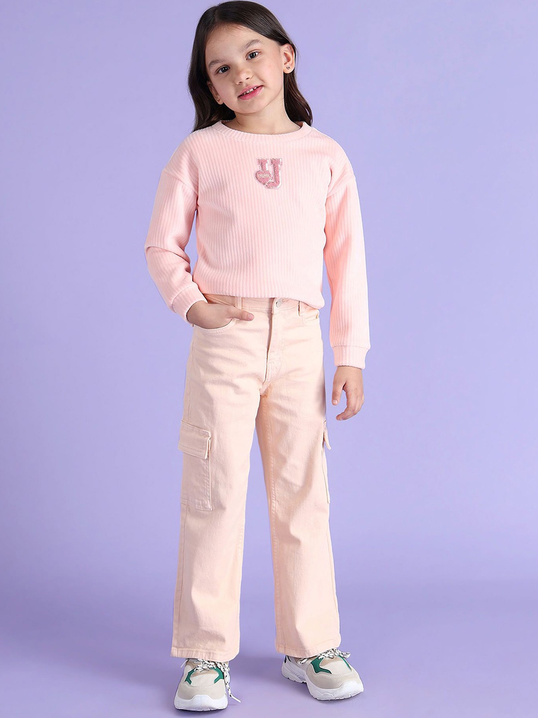 

U.S. Polo Assn. Kids Girls Cargo Styles Mid-Rise Jeans With belt loops, Beige
