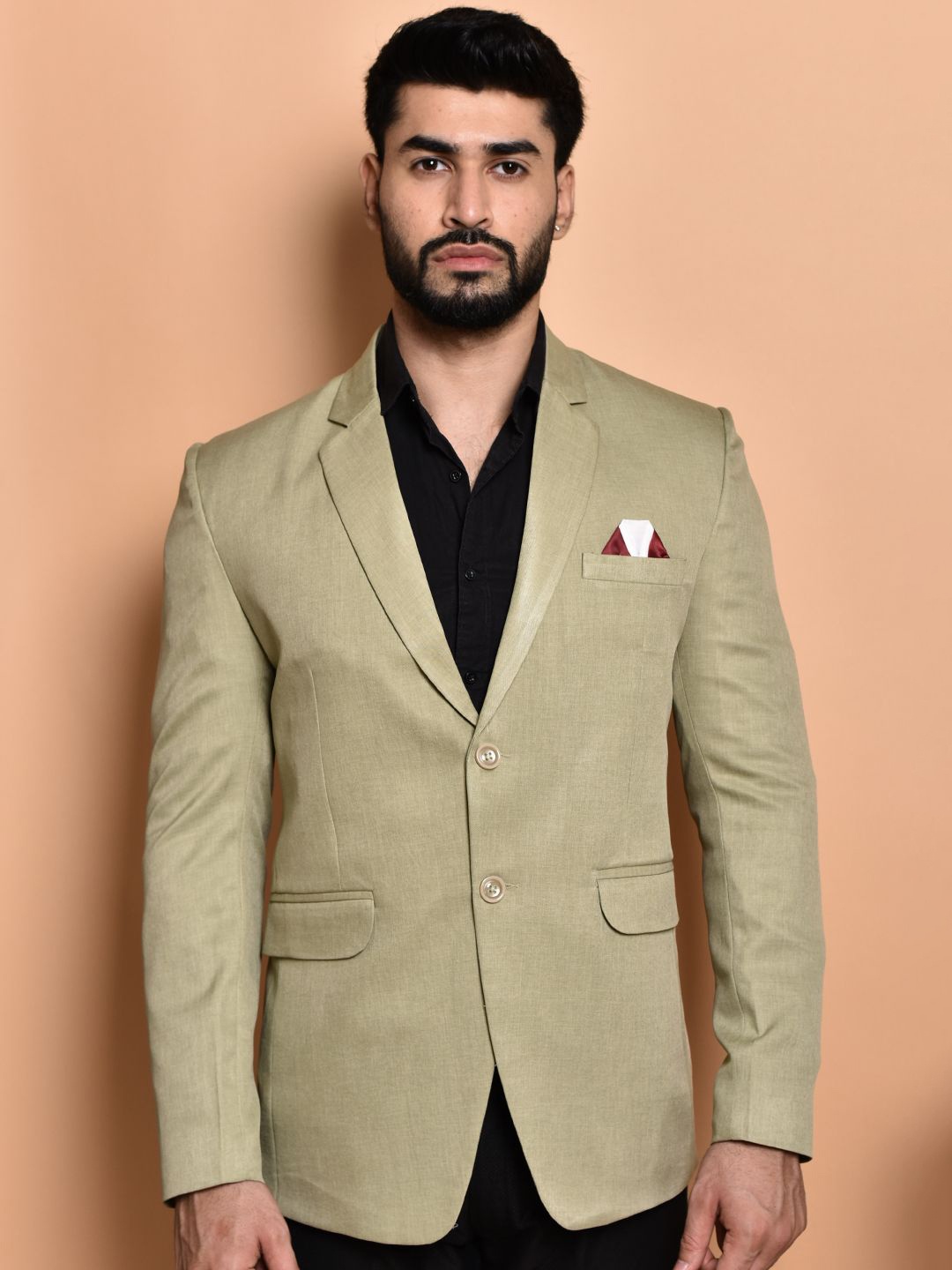 

PRINTCULTR Single-Breasted Formal Blazer, Khaki