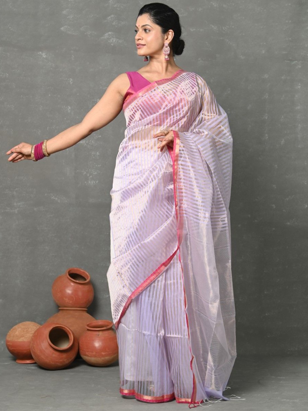 

Very Much Indian Striped Zari Paithani Saree, Lavender