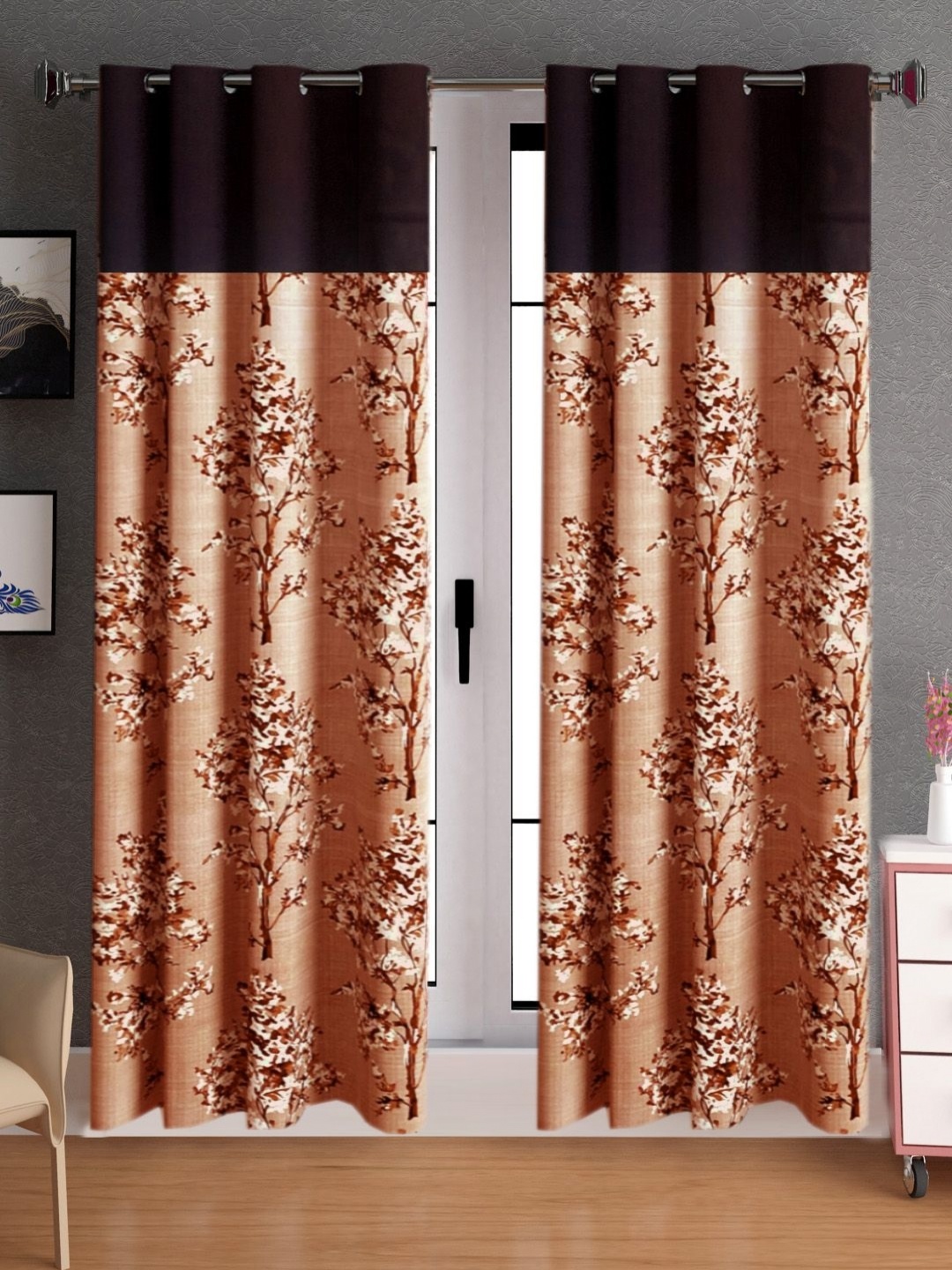 

Lunar Days Brown Set of 2 Floral Room Darkening Door Curtain