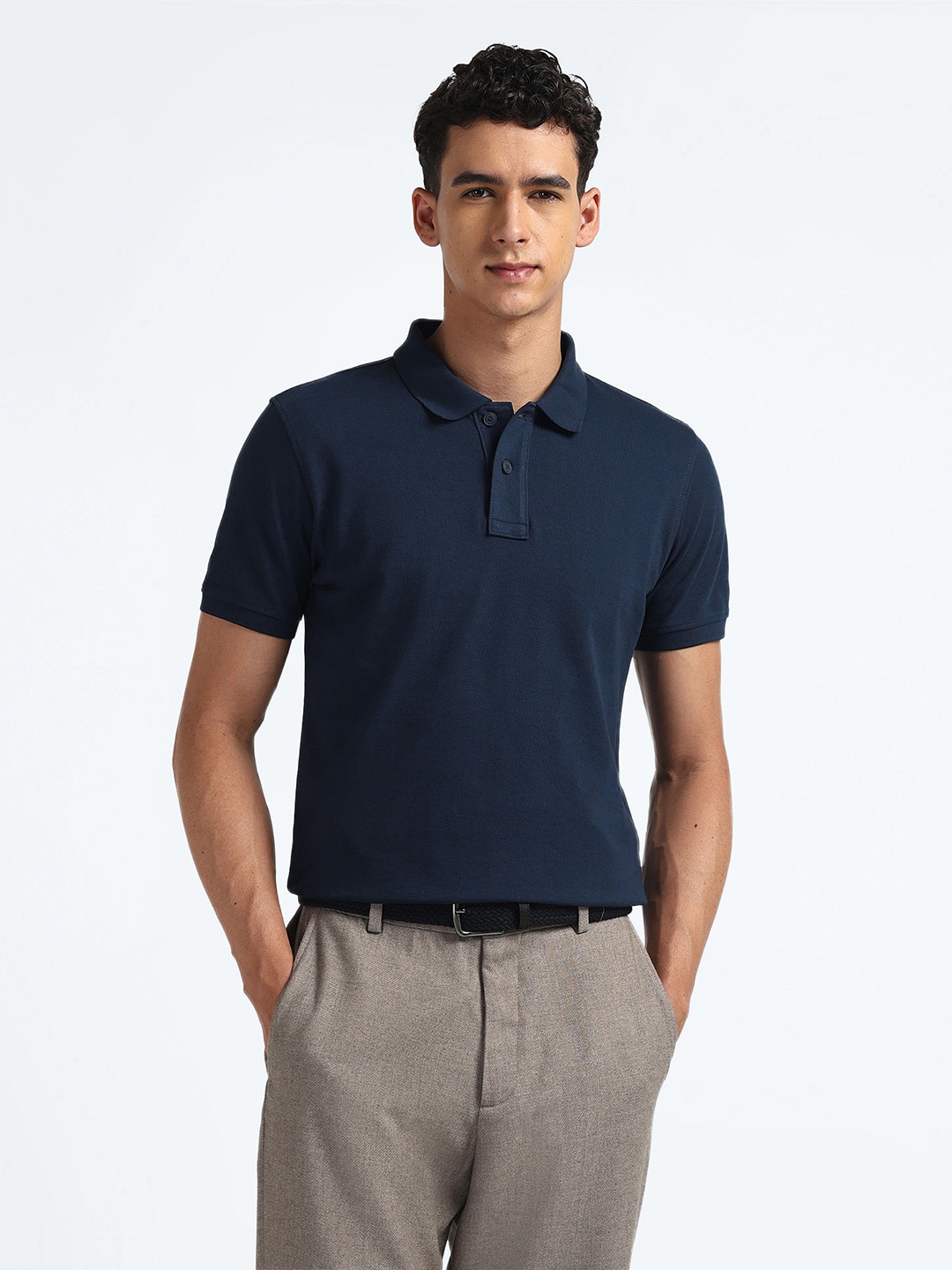 

Flying Machine Polo Collar Ribbed Cotton T-shirt, Blue