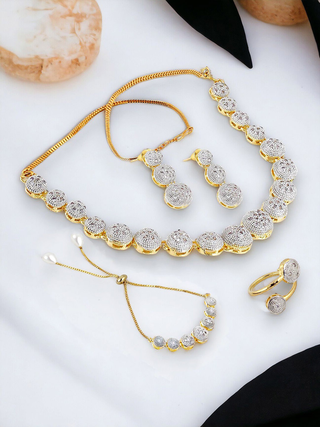 

LUCKY JEWELLERY 18K Gold-Plated AD Stone-Studded Jewellery Set