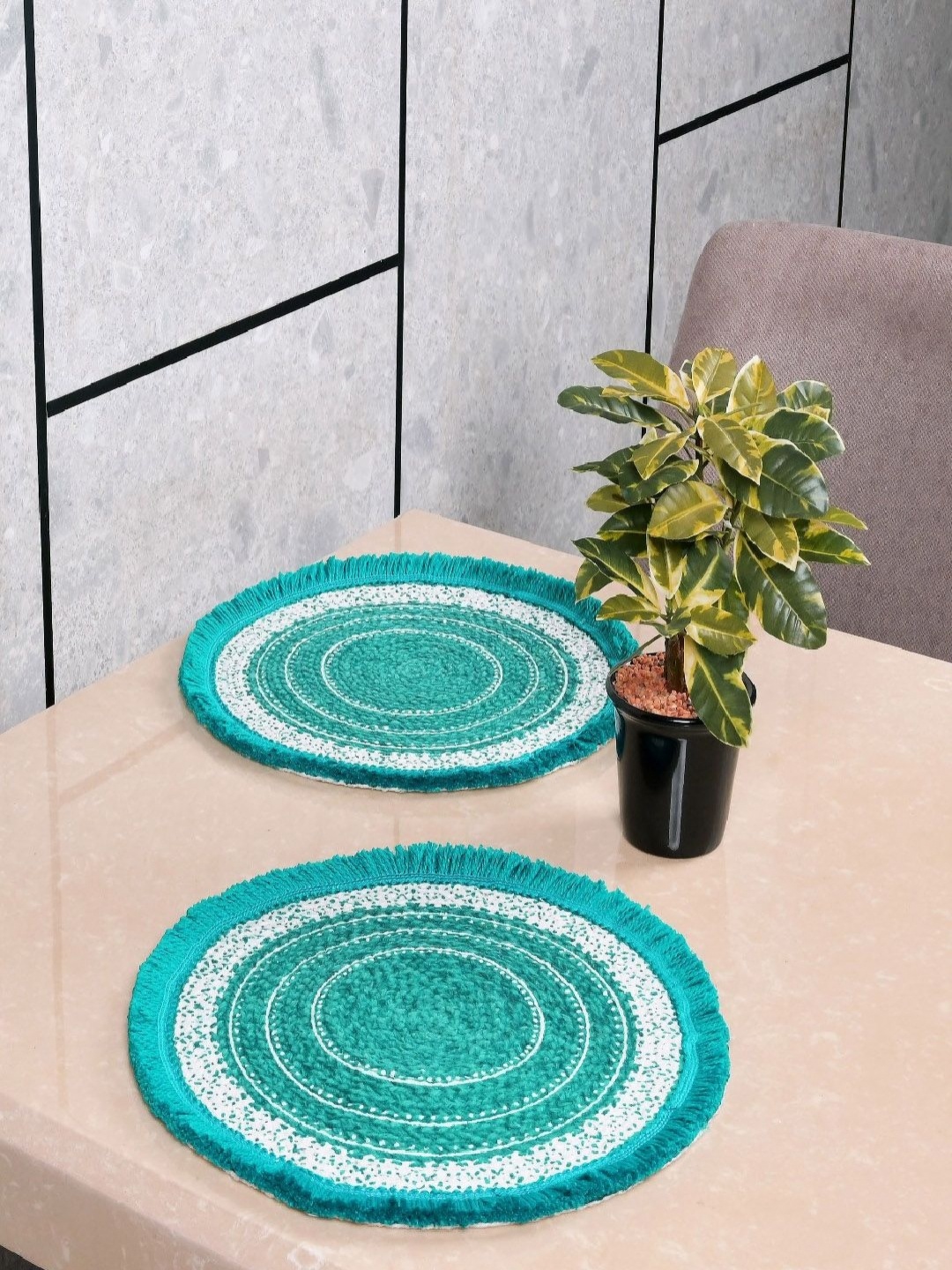 

Saral Home Blue & White 2 Pieces Printed Cotton Table Placemats